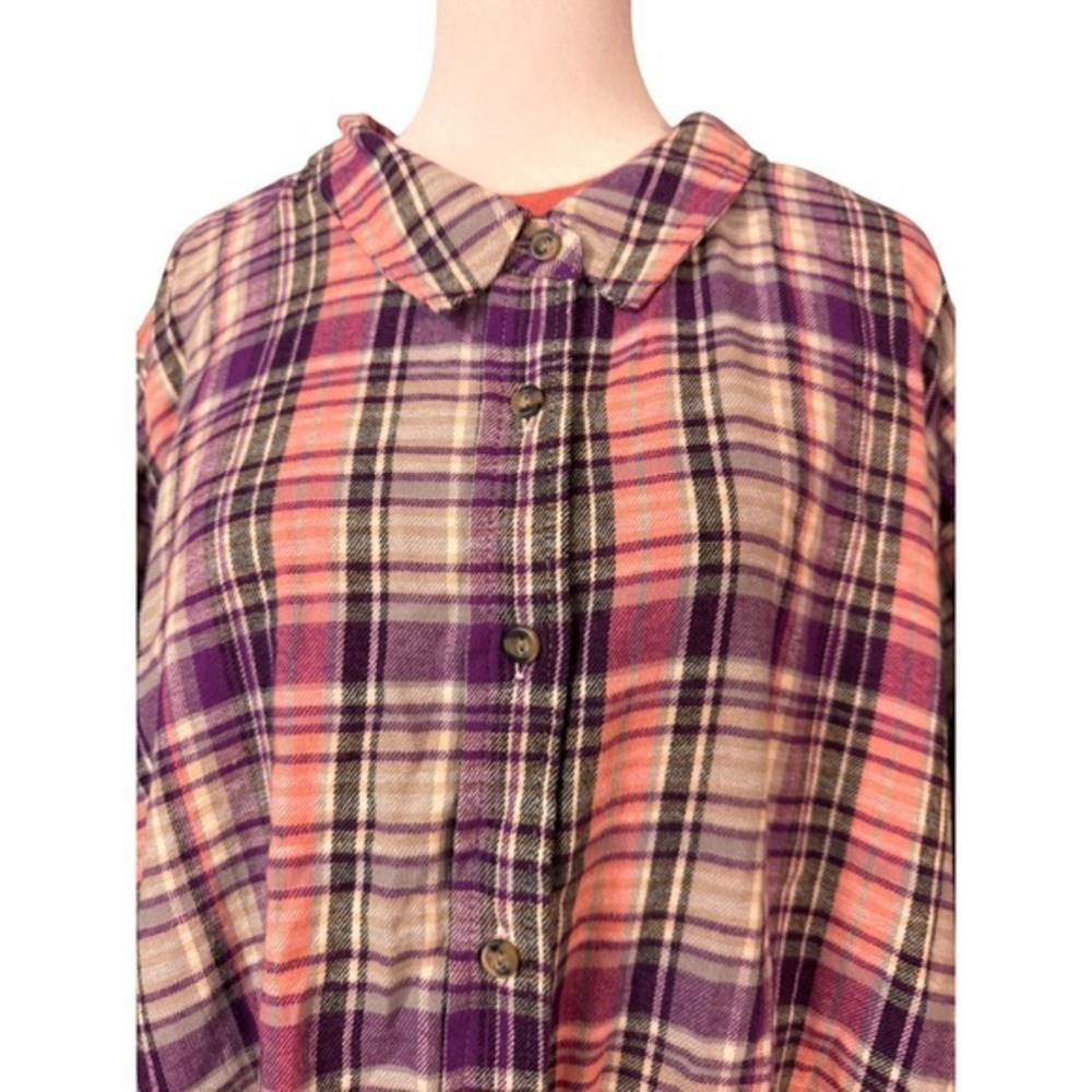 Woman Within Purple Pink Plaid Flannel Button Down Shirt 4X 34/36 30-4511-9